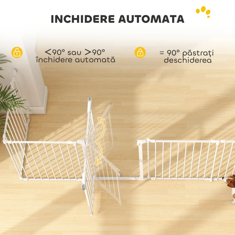 PawHut Țarc pentru Câini cu 8 Panouri Modulabile și Închidere Automată, din Oțel și ABS, 61x3x75 cm, Alb