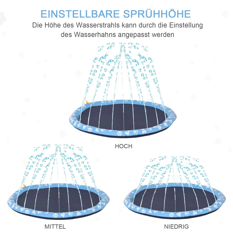 PawHut hondenbad, peuterbad, met watersproeier, rond, antislip, blauw, Ø150 cm