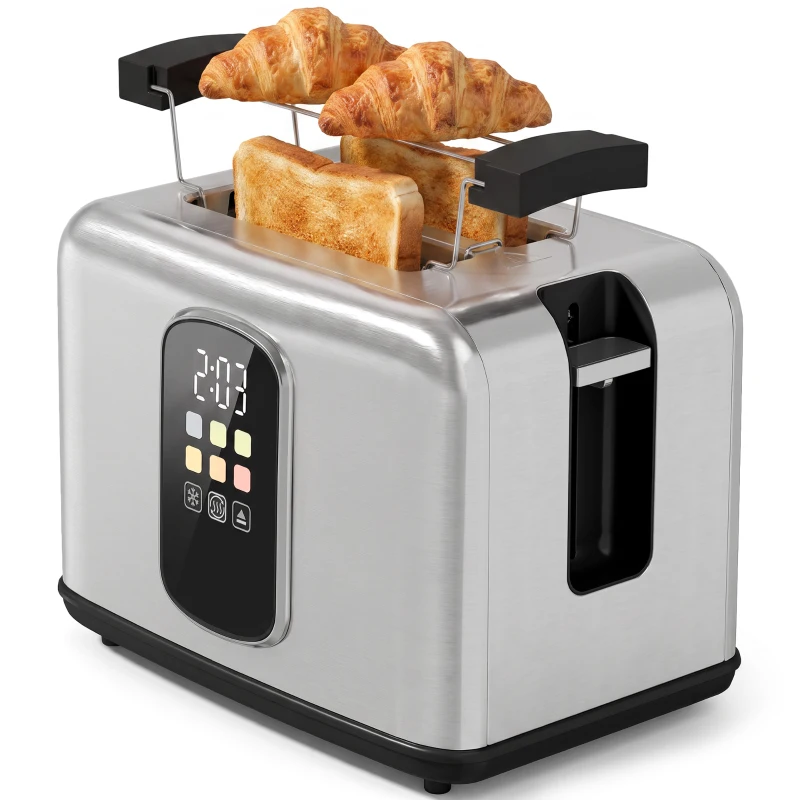 HOMCOM 2 Slice Smart Toaster with Touch Screen & LED Countdown, Toaster with Warming Rack, 6 Browning Levels, Memory Function