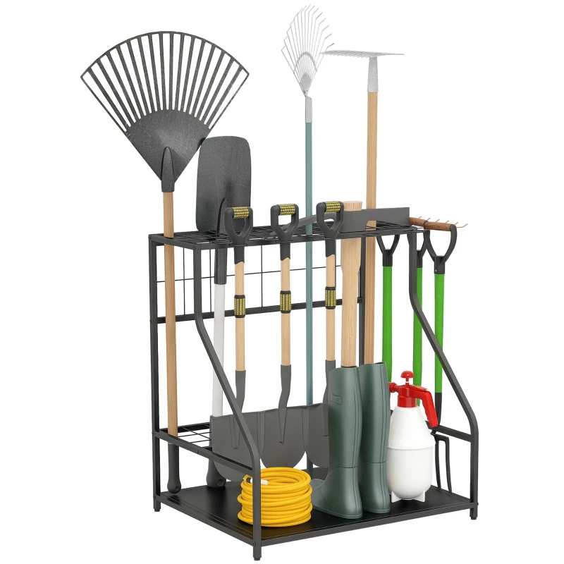 Outsunny Gereedschapsrek voor Tuin - 3-laags Plank voor Gereedschap, Tuin Gereedschapsorganisator, Metaal, Oranje