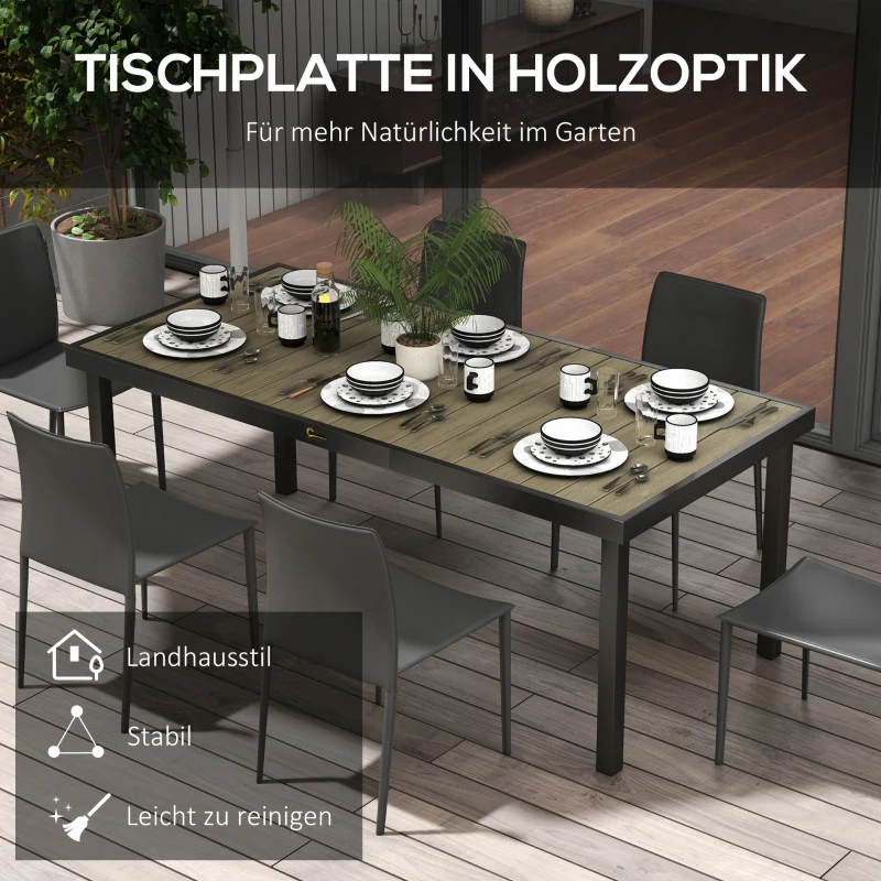 Outsunny Tuintafel voor 8 Personen, Buitentafel, Loungentafel, Weerbestendig, 190 x 90 x 74 cm, Natuurhout