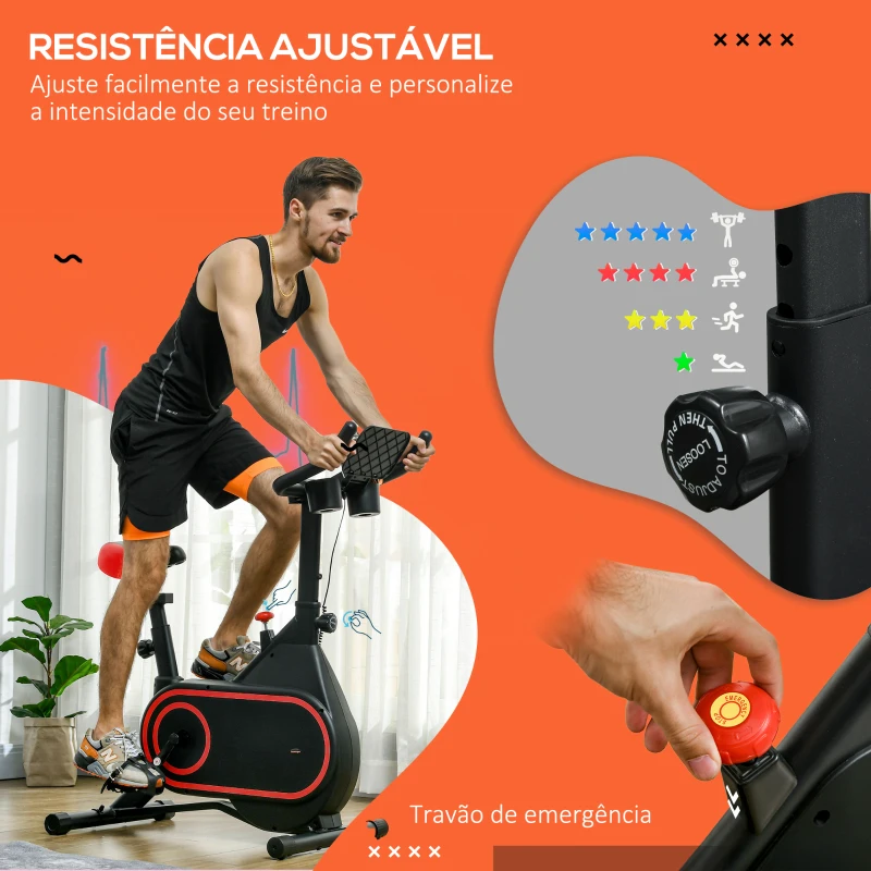 SPORTNOW Bicicleta Estática com Ecrã LCD Assento e Guiador Ajustáveis Volante 4 kg e Porta Garrafa  93x48,5x102-112 cm Vermelho
