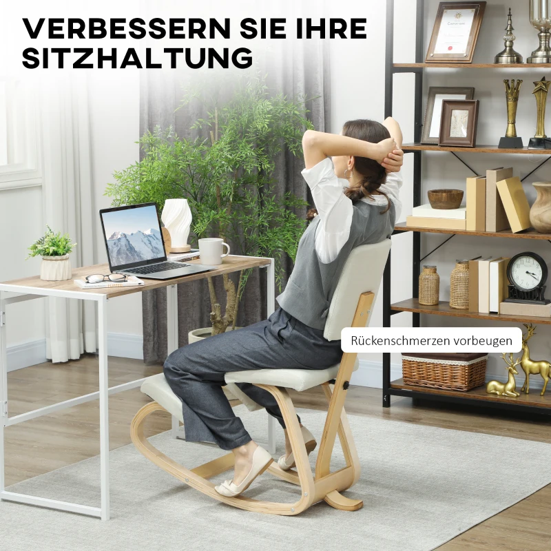 HOMCOM Ergonomische kniestoel, kniekruk gezondheidsstoel voor thuis, kantoor, meditatie Crème