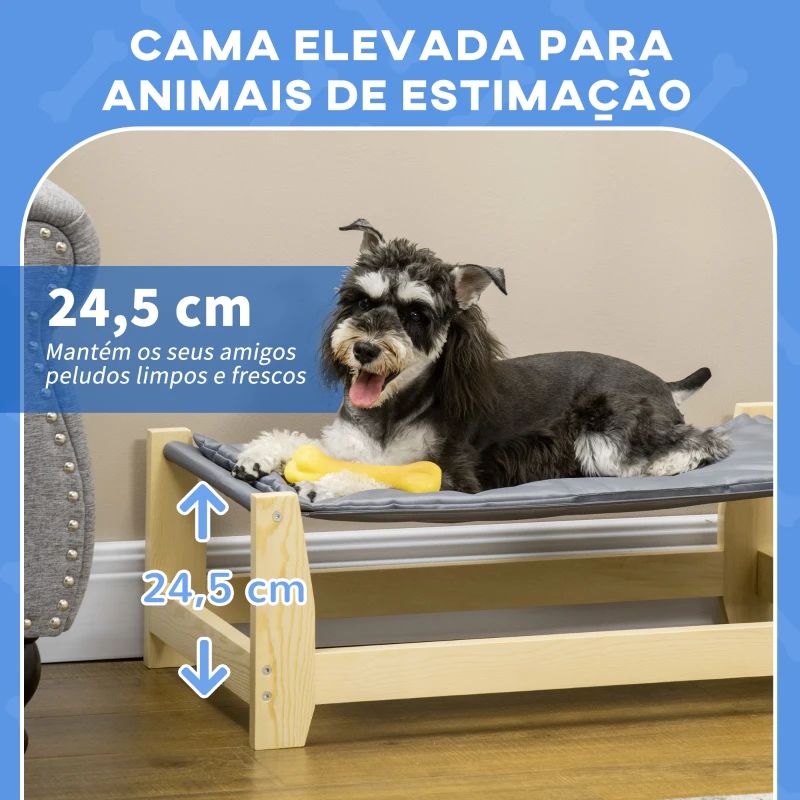 PawHut Cama Elevada para Cães Cama Elevada para Animais de Estimação Pequenos e Médios com Almofada Lavável Carga Máxima 15kg para Interior Exterior 90x50x28cm Cinza