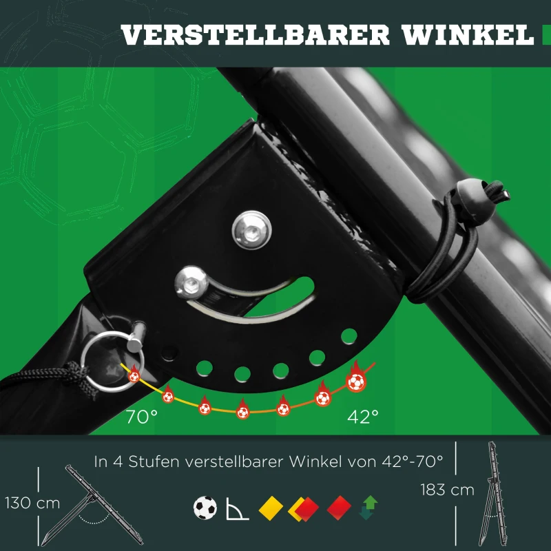 HOMCOM Voetbalvangnet, verstelbare hoek, in hoogte verstelbaar, rebounder, kickback, zwart