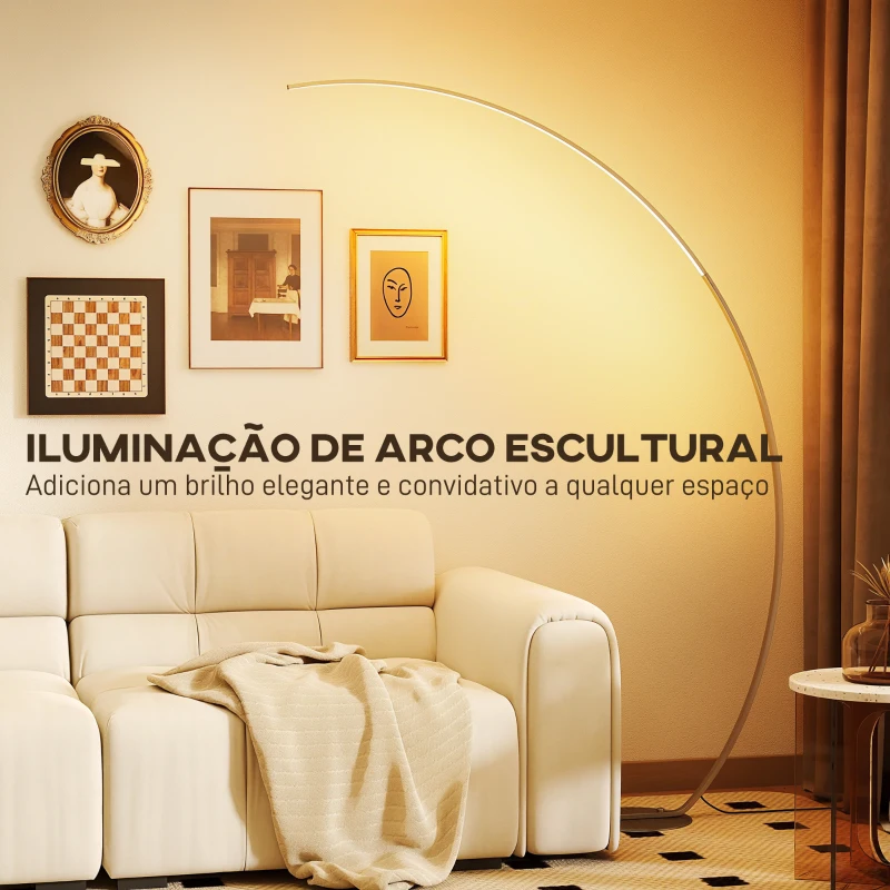 HOMCOM Candeeiro de Pé em Forma de Arco com Brilho e Temperaturas de Cor Ajustáveis 3000K-6500K 120x27x172 cm Prata