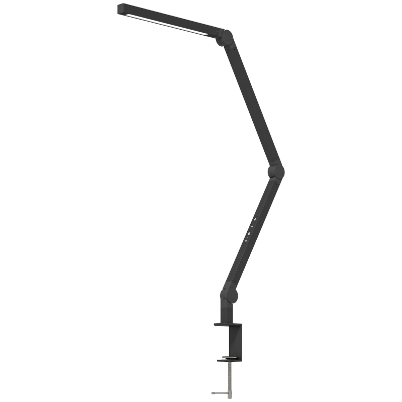 HOMCOM Schreibtischlampe, anpassbare Helligkeit und Farbe, Metallklemme, 96 LEDs, Schwarz