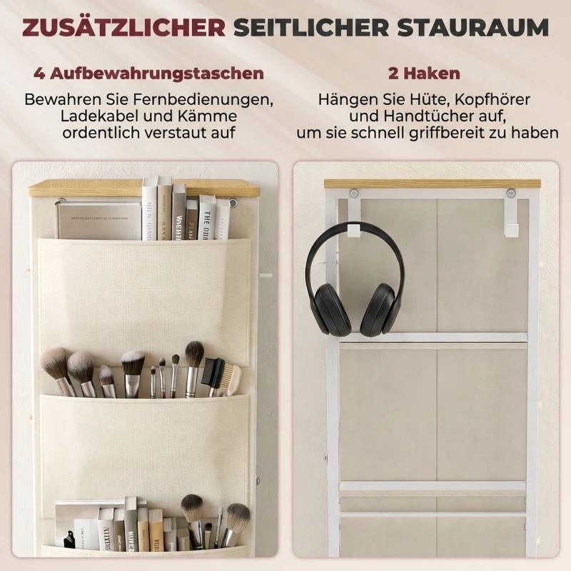 HOMCOM Slaapkamerladekast met 8 stoffen laden, stalen versteviging, houten bovenblad, 4 opbergvakken en 2 haken, beige