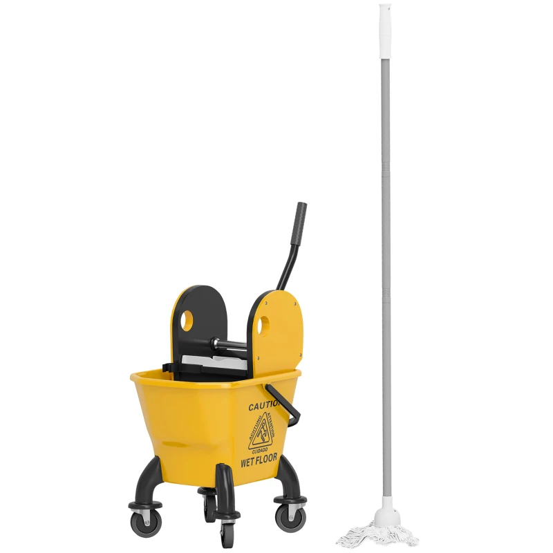 HOMCOM Balde de Esfregona com Rodas Espremedor Desmontável de Pressão para Baixo Capacidade 26 L Inclui Esfregona e Asa 45x31x90 cm  Amarelo