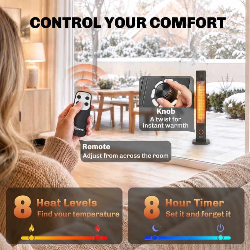 Outsunny 2000 W Electric Infrared Patio Heater with Cover, Free Standing/Wall Mounted IP65 Outdoor Garden Heater, Black