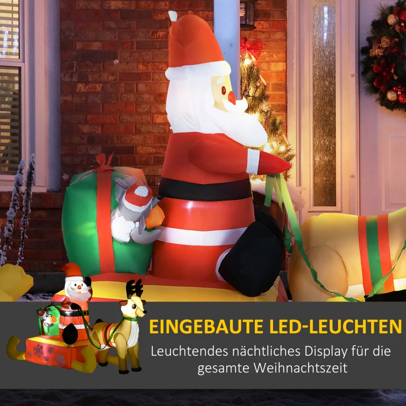 HOMCOM Opblaasbare Kerstdecoratie, Kerstman met Slee en Rendier, met LED-Lichten, voor de Tuin