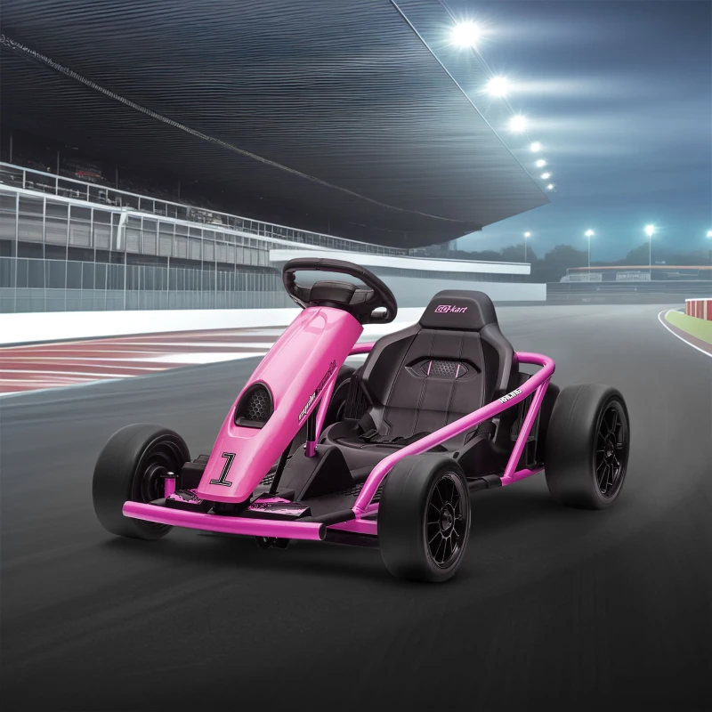 HOMCOM 24V Electric Go Kart for Kids, Drift Ride-On Racing Go Kart with 2 Speeds, for Boys Girls Aged 8-12 Years Old, Pink