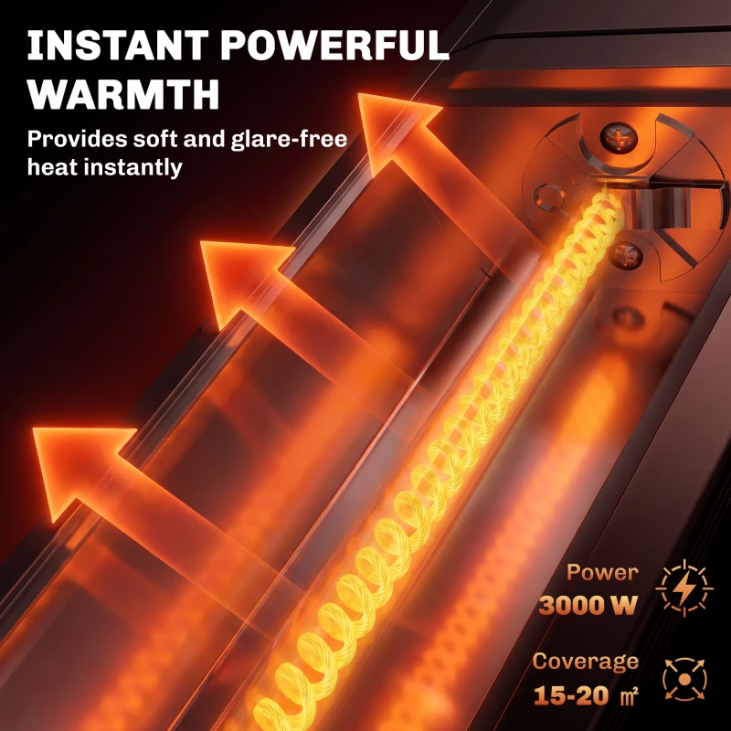 Outsunny 3000 W Electric Infrared Patio Heater, Wall Mounted IP65 Garden Heater with 9 Heat Settings, 24 H Timer, Black