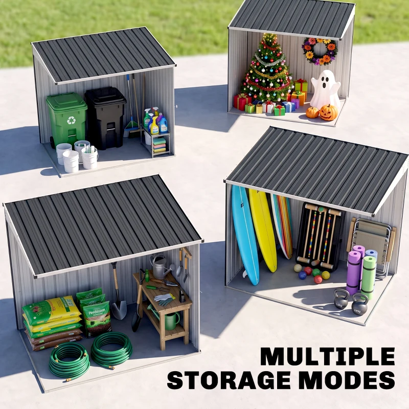 Outsunny 4 x 6ft Lean to Garden Metal Shed, Outdoor Storage Shed with Window, 2 Vents and Lockable Door for Patio, Dark Grey