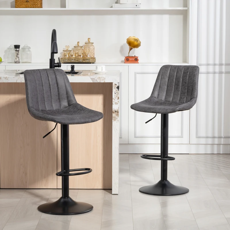 HOMCOM Set of 2 Leathaire Tub Bar Stools -  Charcoal Grey