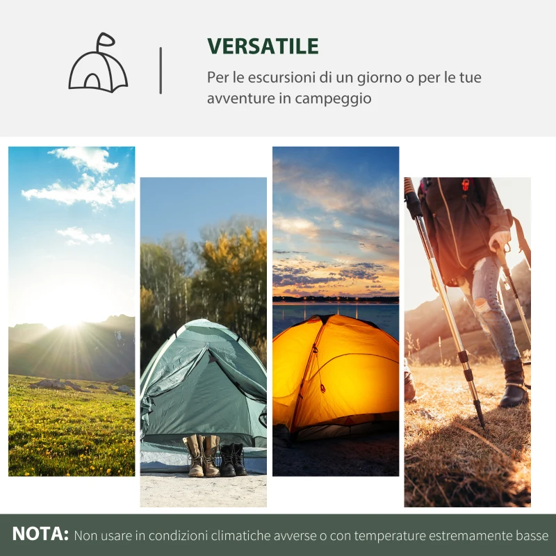 Outsunny Tenda da Campeggio 2 Posti con Vestibolo, Finestre Traforate e Porte con Cerniera, 325x183x130 cm, Grigio