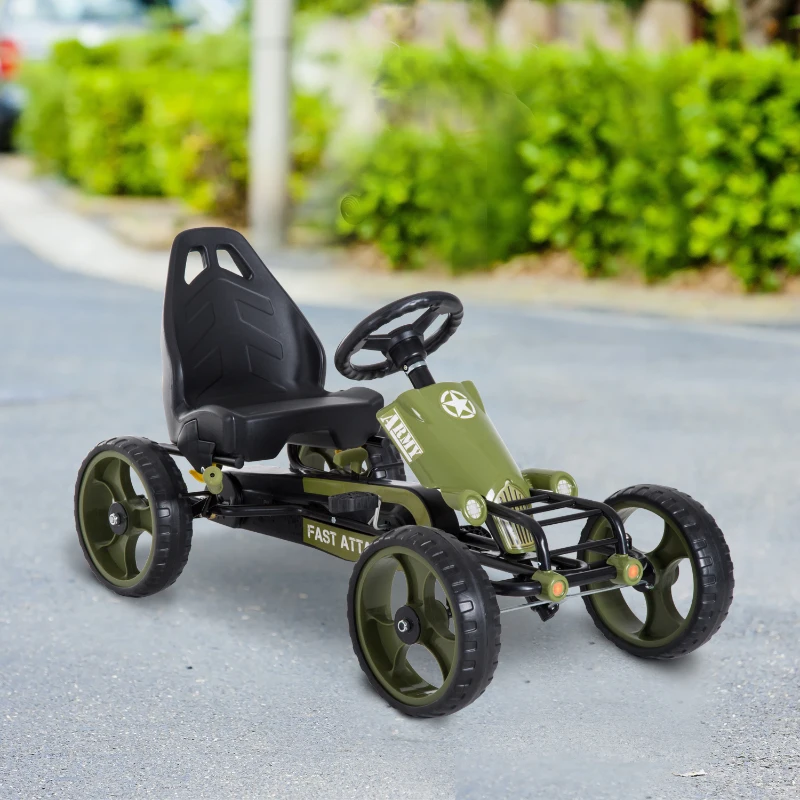 HOMCOM Vélo et véhicule pour Enfants Kart à pédales siège réglable Frein Manuel Roues AR EVA Acier Vert Noir(m-10)