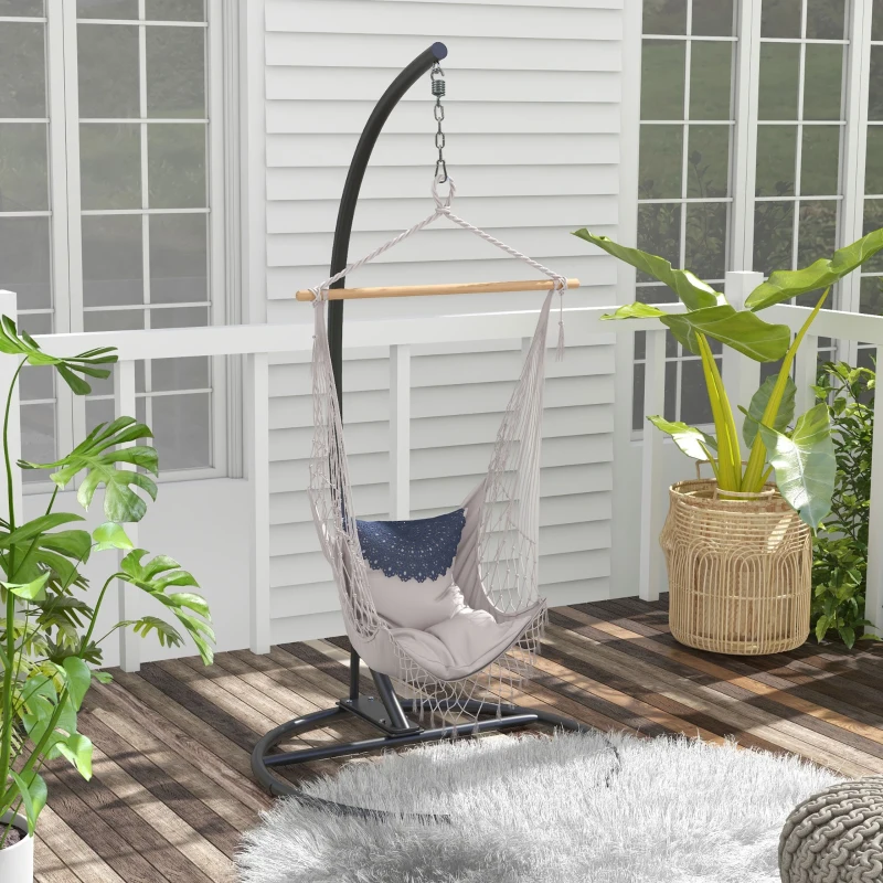 Outsunny Soporte para Silla Colgante con Base Estable Marco de Silla de Metal Soporte para Silla Columpio Ø102x195 cm Negro
