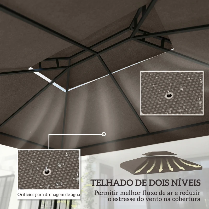 Outsunny Teto de Reposição 4x3 m com Teto Duplo Orifícios de Drenagem e Proteção UV Apenas Teto NÃO Inclui Estrutura Castanho