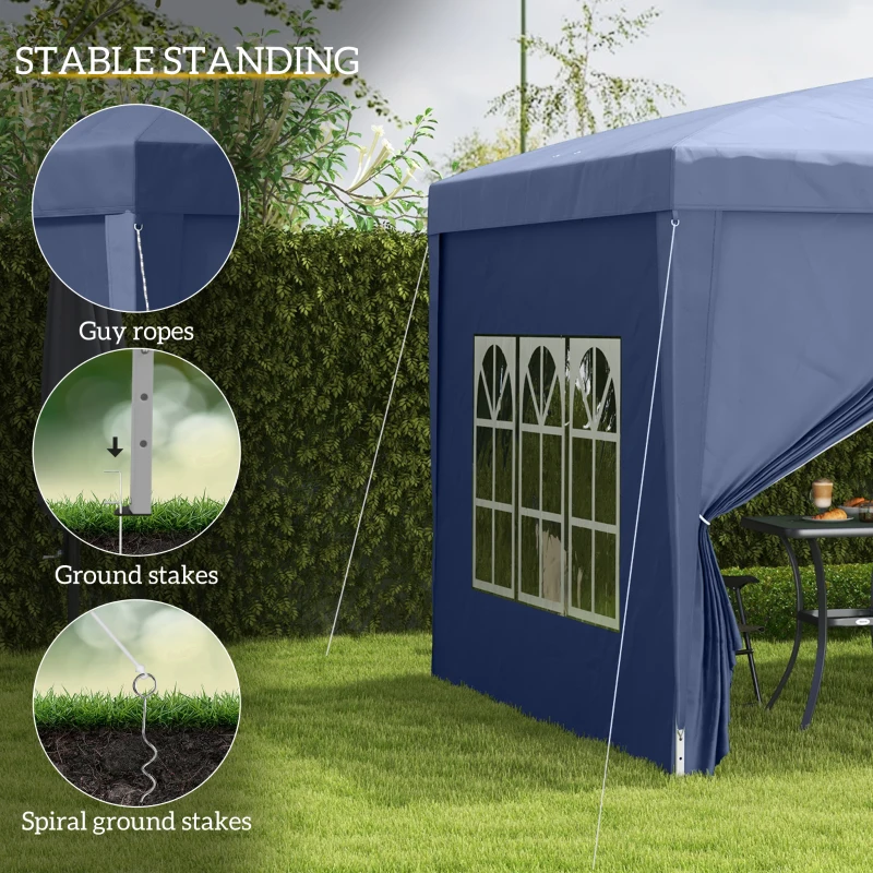 Outsunny 3x3(m) Pop-Up Gazebo, with Curtain Walls and Windows, Blue