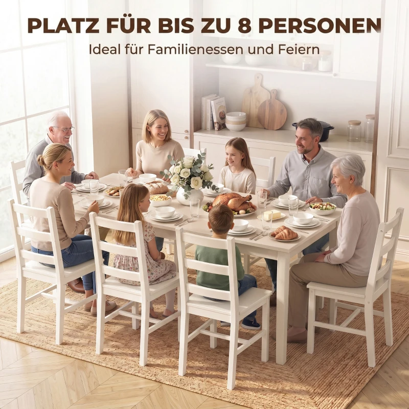 HOMCOM Eettafel voor 8 personen, moderne keukentafel met massiefhouten poten, 180 cm, crème