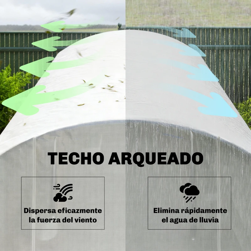Outsunny Invernadero de Túnel 6x3x2 m con 3 Puertas Enrollables 6 Ventanas de Malla y Estructura de Acero Galvanizado Blanco
