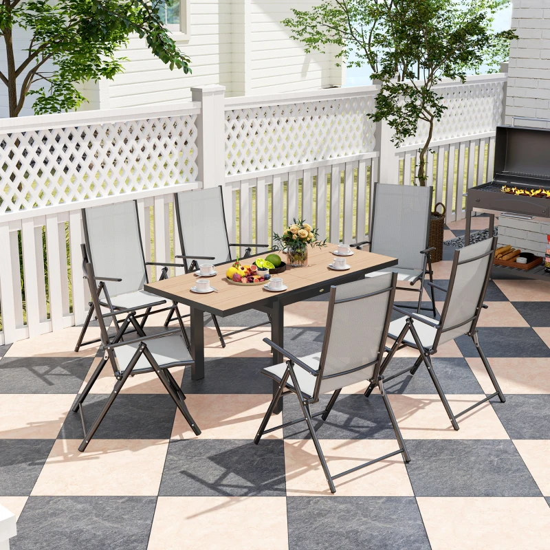Outsunny Weerbestendige Uitschuifbare Aluminium Tuintafel 80/160x80 cm voor 6 Personen in Natuurhout Look