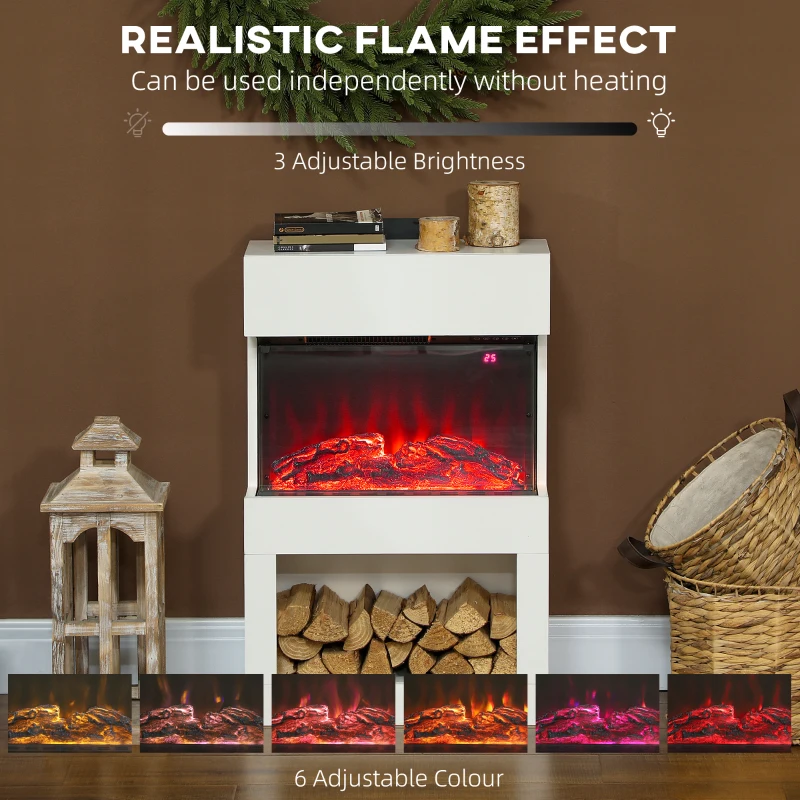 HOMCOM 19" Electric Fireplace with Surround, 3D Flame Effect, 6 Colours & 3 Brightness Levels, 1000W/2000W White Electric Fire and Mantel Reach up to 30㎡ Space with Remote & Timer, 3 Sided View