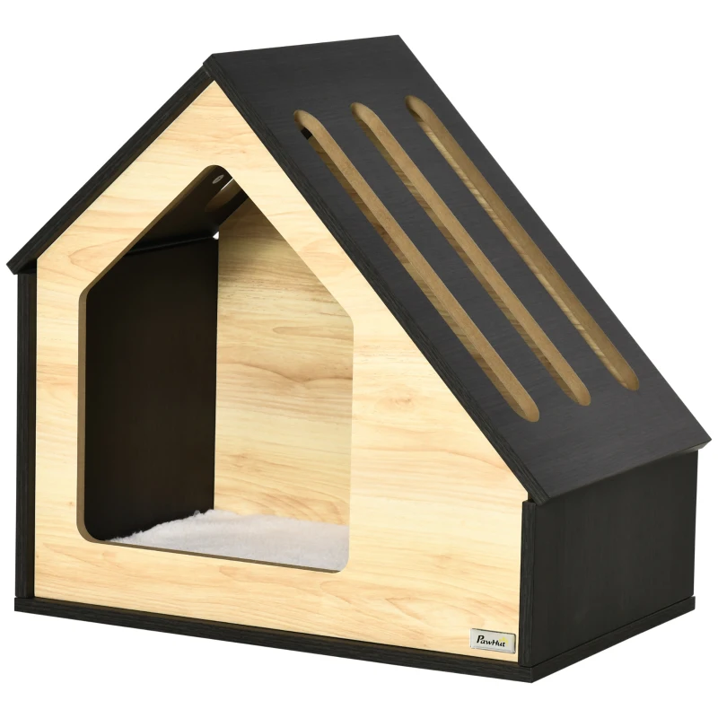Pawhut Hondenkennel Inclusief Kussen Houten Hut Design 60cm x 40cm x 59,2cm(m-10)