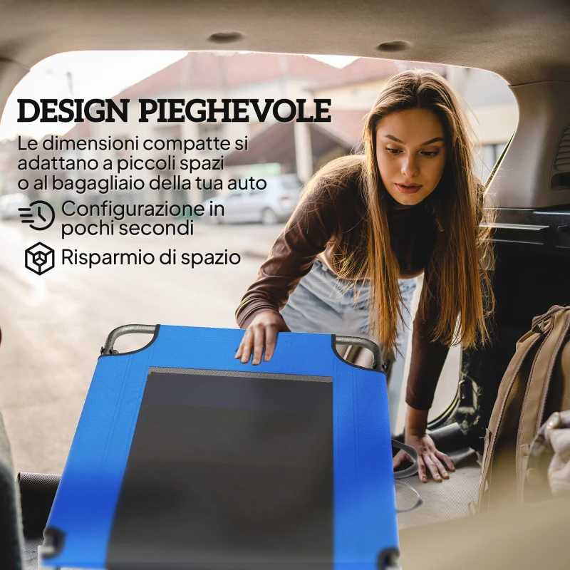 Outsunny Lettino Sdraio Pieghevole, Schienale Regolabile 4 Posizioni, Maniglia Trasporto, Colore Blu.