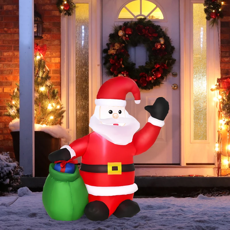 HOMCOM Weihnachtsdeko Aufblasbarer Weihnachtsmann Outdoor-Weihnachtsdekoration, inkl. Gebläse, 1,2 m, Rot + Weiß