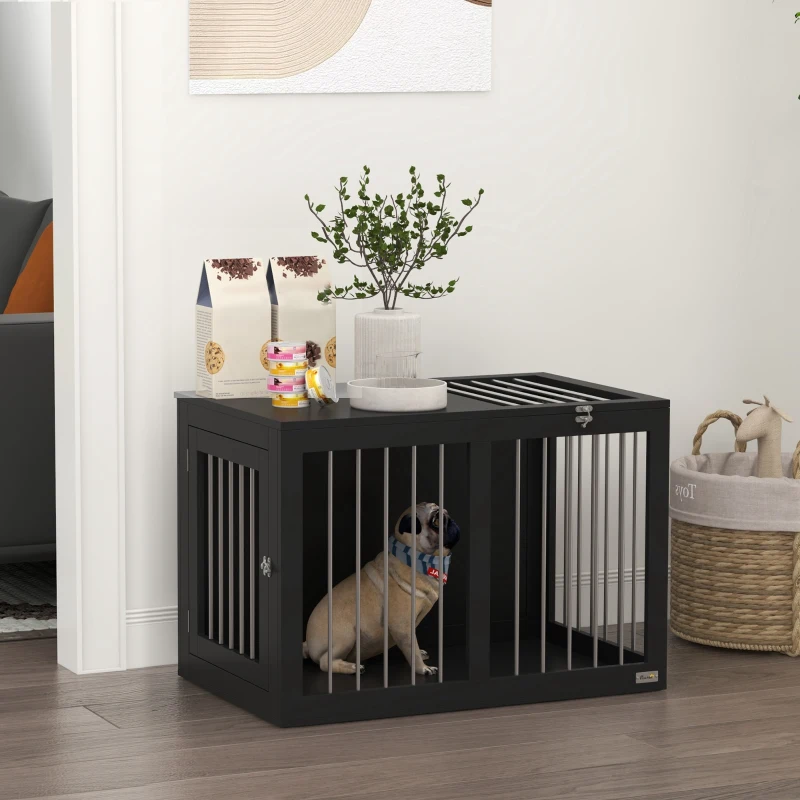 PawHut Hundekäfig Hundebox Hundetransportbox,  2 Türen, verriegelbar, Stahlgitter, 80 cm x 50 cm x 56,5 cm, Schwarz(m-10)