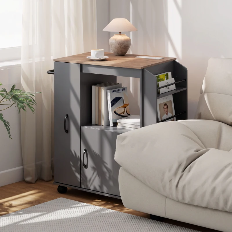 HOMCOM Kitchen Trolley on Wheels, Rolling Kitchen Island Cart with Power Outlet, Cabinet, Pull-Out Drawer, Grey