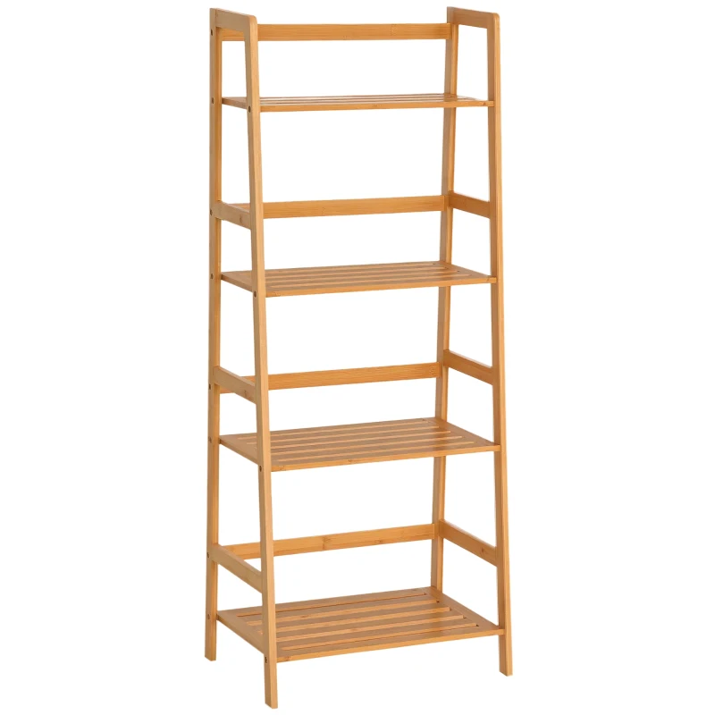HOMCOM Etagère échelle en bambou 4 niveaux bibliothèque style naturel 48L x 31,5l x 120H cm