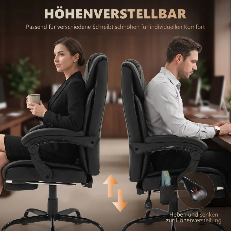 Vinsetto Ergonomische Bureaustoel met Massagefunctie, Schrijftafelstoel met Voetensteun, Hoge Rugleuning, Verstelbare Lendensteun - Zwart