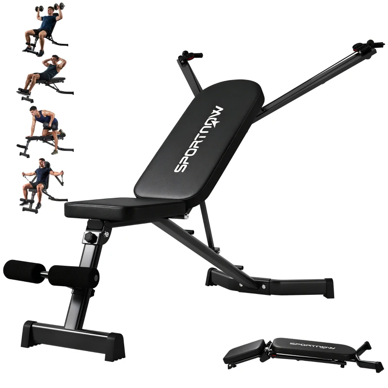 SPORTNOW Hantelbank klappbar Trainingsbank mit Beinstrecker 3-Fach Rückenlehne, 3 Widerstandsstufe 300 kg Last