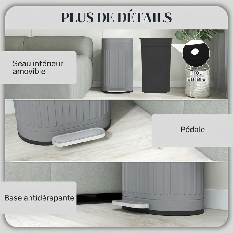 HOMCOM Poubelle de cuisine poubelle à pédale 30L couvercle à fermeture douce seau intérieur amovible 36,5 x 31,2 x 60,8 cm gris