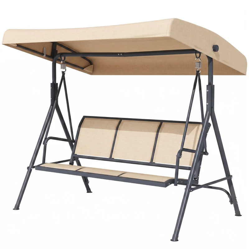 Outsunny Baloiço de Jardim Exterior de 3 Lugares com Toldo Reclinável Assento Respirável e Estrutura de Aço 175x118x159 cm Bege