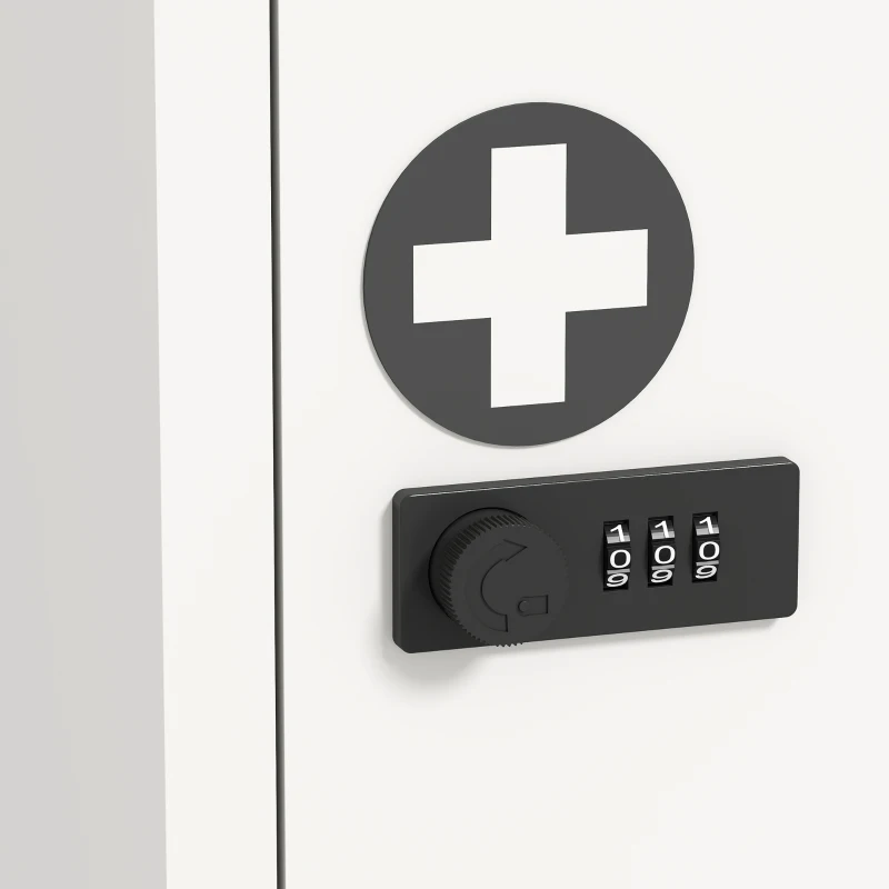 HOMCOM Wandgemonteerde medicijnkast met cijferslot, EHBO-kast met 2 niveaus van RVS, wit