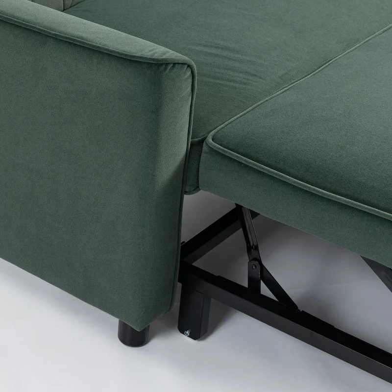 HOMCOM 2 Seater Sofa Bed, 3-in-1 Convertible Pull Out Sleeper Sofa with Click-Clack Adjustable Backrest, Dark Green