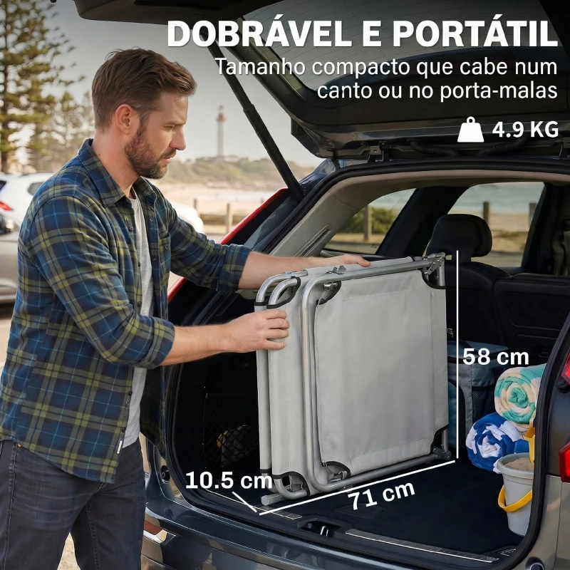 Outsunny Espreguiçadeira de Jardim Dobrável com Toldo Removível e Ajustável e Encosto Ajustável em 4 Posições  187x58x36 cm Cinza Claro