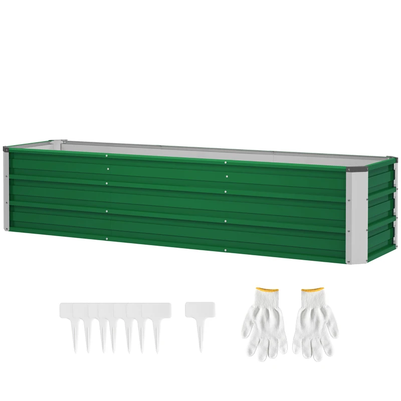 Outsunny Stalen verhoogde plantenbak met 3 aparte plantgebieden, open bodem, eenvoudige montage, 183 x 47 x 40 cm, groen