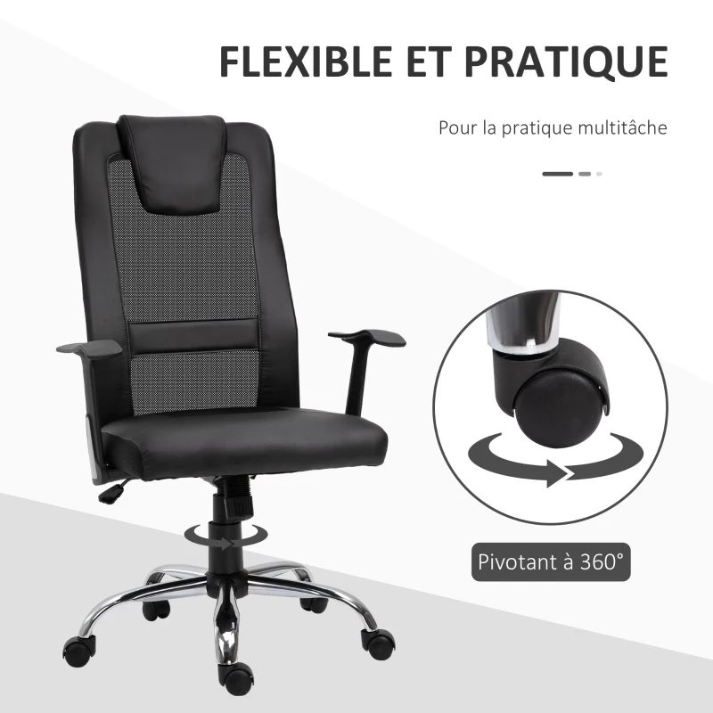 Vinsetto Chaise de Bureau Ergonomique Fauteuil de Bureau pivotant, hauteur réglable, Dossier en maille respirante, revêtement en Nylon synthétique Noir