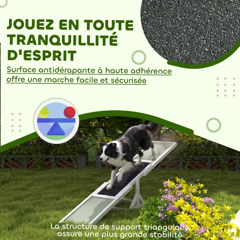 PawHut Agility sport pour chien bascule équipement entrainement chien antidérapant 180 x 30 x 30 cm gris blanc