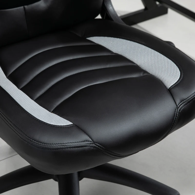 Vinsetto Gamingstuhl mit Wippfunktion höhenverstellbarer Bürostuhl ergonomischer Schreibtischstuhl Home-Office Schaumstoff Kunstleder Nylon Mesh Grau 64 x 68,5 x 117-127 cm