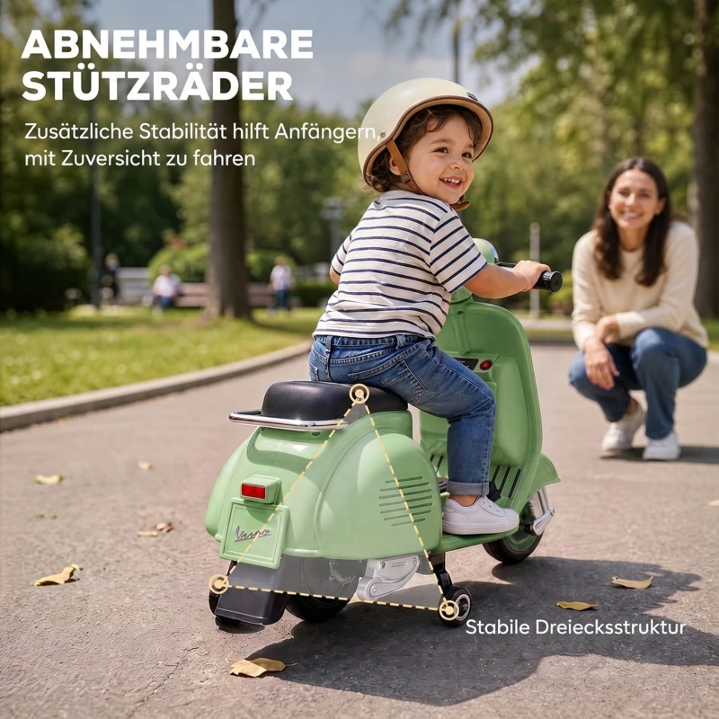 AIYAPLAY Elektro Motorrad Kinder 6 V Elektromotorrad mit Stützrädern, Lithium-Akku, Softstart, Musik, USB Scheinwerfer Hupe
