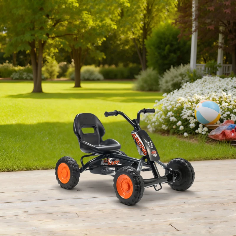AIYAPLAY Kart a Pedais Go-Kart com Rodas PP Estrutura de Aço Carga 30 kg para Crianças 2-5 Anos 84x54x56 cm Preto