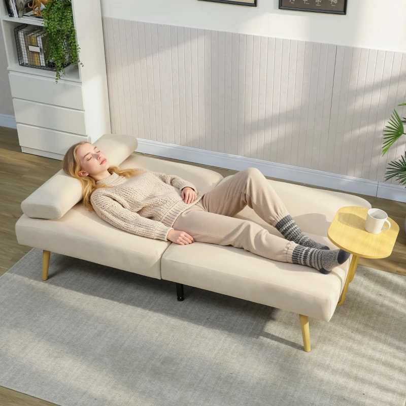 HOMCOM Sofá Cama de 3 Lugares com Mesa Auxiliar 3 em 1 com Encosto Ajustável Abertura Click-Clack 196x86x81 cm Bege