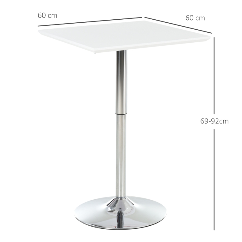 HOMCOM bistrotafel pub bartafel in hoogte verstelbare vierkante statafel tafel staal wit 60 x 60 x 71-92 cm | Aosom.de