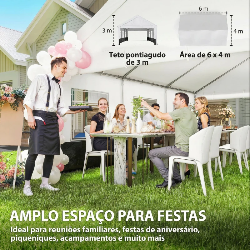 Outsunny Tenda para Festas 4x6 m, Tenda de Jardim com Paredes Removíveis, 2 Portas e Janelas UPF30+ para Casamentos, Cinzento e Branco